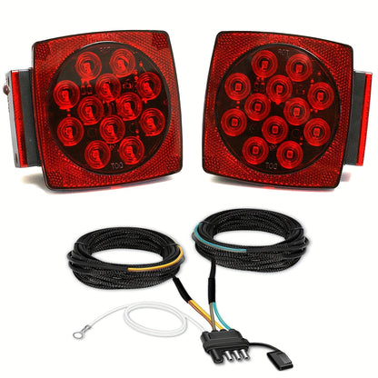 12V LED Trailer Lights, Red White 2 Square Trailer Lights & 6 Connectors Stop Tail Turn Signal Tail Lights, Utility Trailer Lights For Under 80 Inch Boat Trailer Truck Marine Camper RV