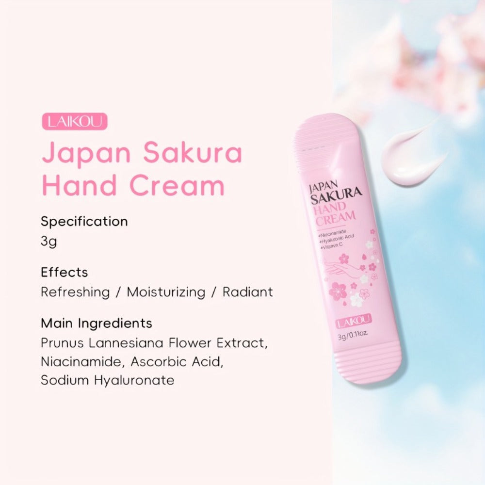 Japanese Sakura Hand Cream Set 20 Pcs LAIKOU Cherry Blossom Moisturizing Lotion with Glycerin & Vitamin C Lightweight Non-Greasy Portable Travel Size Skincare Gift for Women
