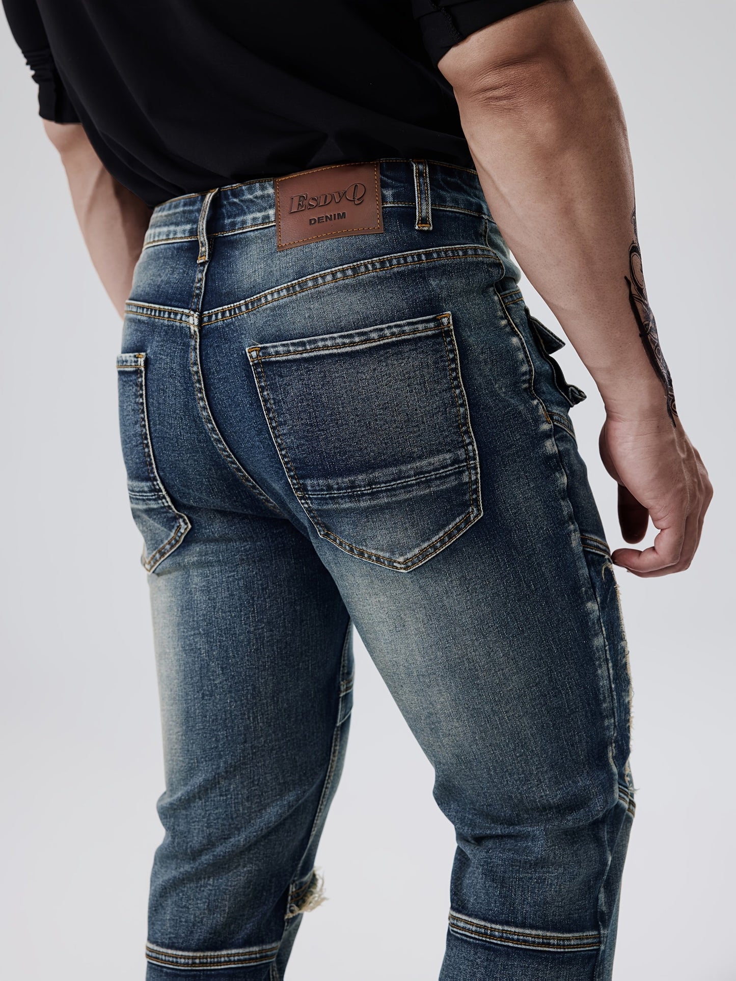 Men's Slim Fit Jeans - Vintage Wash Patchwork