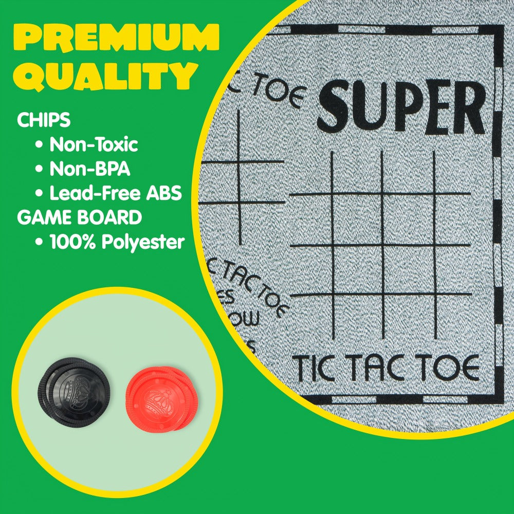 Giant Checkers Game 3-in-1 Set with Tic Tac Toe Reversible Mat 24 Oversized Pieces – Indoor Outdoor Family Board Game for Kids Adults, Lawn BBQ Camping Birthday Gift