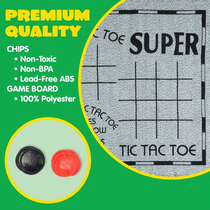 Giant Checkers Game 3-in-1 Set with Tic Tac Toe Reversible Mat 24 Oversized Pieces – Indoor Outdoor Family Board Game for Kids Adults, Lawn BBQ Camping Birthday Gift