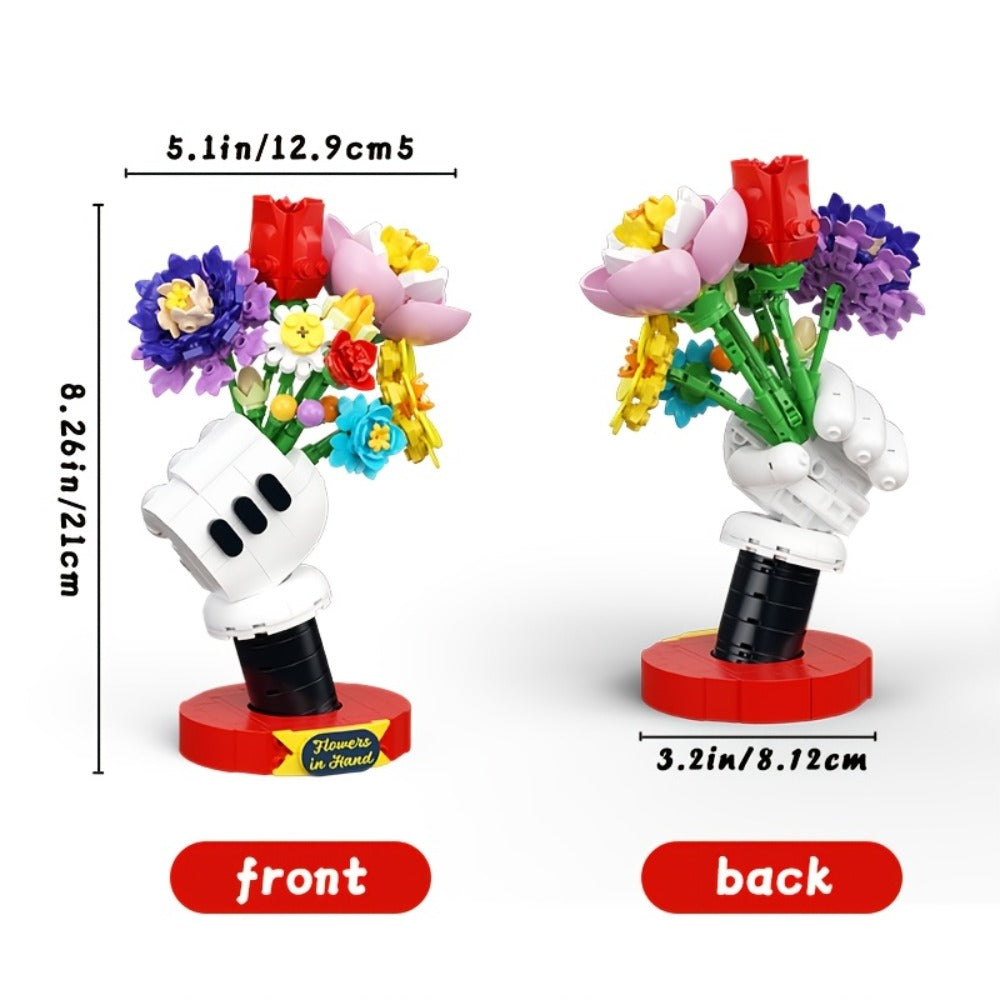 DIY Flower Bouquet Building Blocks Set with Display Stand – Multicolor Brick Flower Maker Home Decor Never Wilts Mother's Day Valentine's Day Christmas Birthday Gift for Her Women Girls