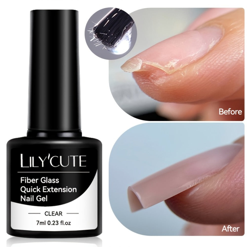 Nail Extension Builder Gel 3pcs - Fiberglass Construction Gel for Broken Nail Repair & Nail Extension, Clear UV LED Soak-Off Fiber Glass Gel Varnish, DIY Salon Nail Kit