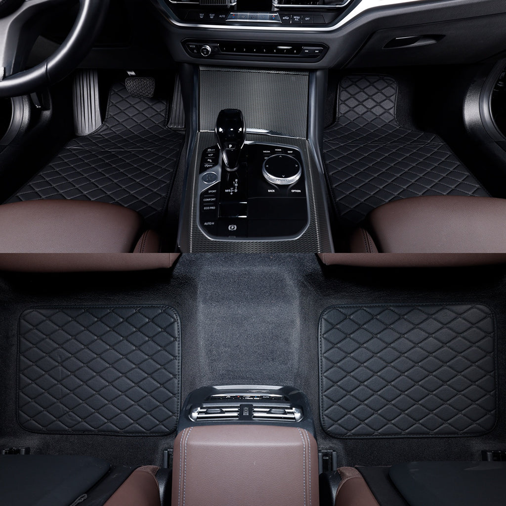 Universal PU Leather Car Floor Mats 4Pcs Set, Non-Slip Backing Waterproof Auto Floor Liners For Cars, SUV, Sedan, Truck, Van, Black