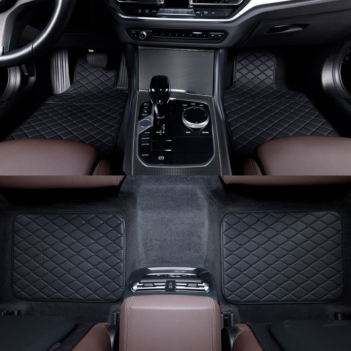 Universal PU Leather Car Floor Mats 4Pcs Set, Non-Slip Backing Waterproof Auto Floor Liners For Cars, SUV, Sedan, Truck, Van, Black