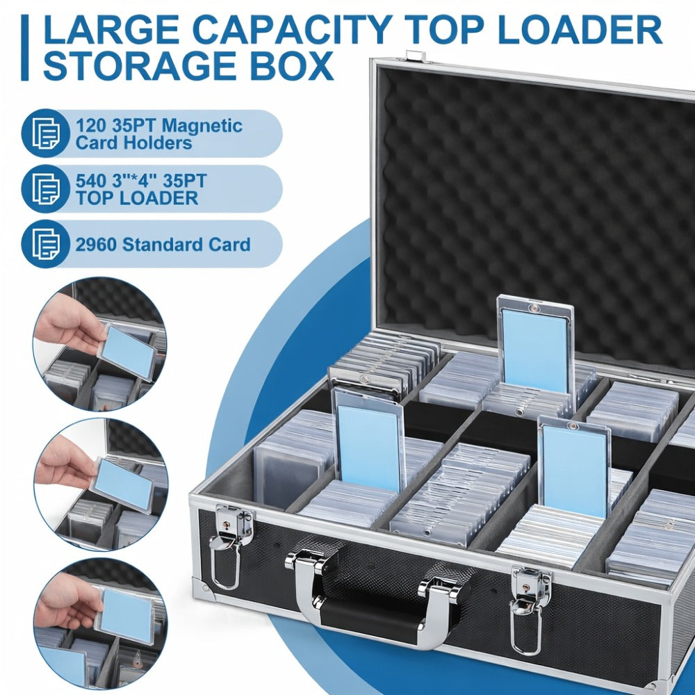 Trading Card Case Aluminum Alloy with Key Lock – PSA Graded Slab Storage Box for TCG MTG Pokemon Sports Cards Collector Organizer