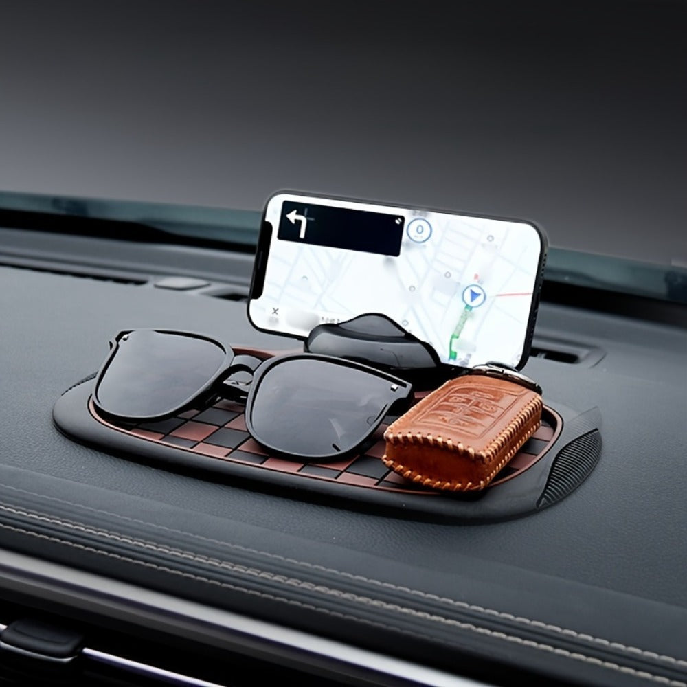 Car Dashboard Anti-Slip Pad with Phone Holder & Digital Number Plate Stickers – Multifunctional Non-Slip Dashboard Storage Mat for Car Interior Accessories