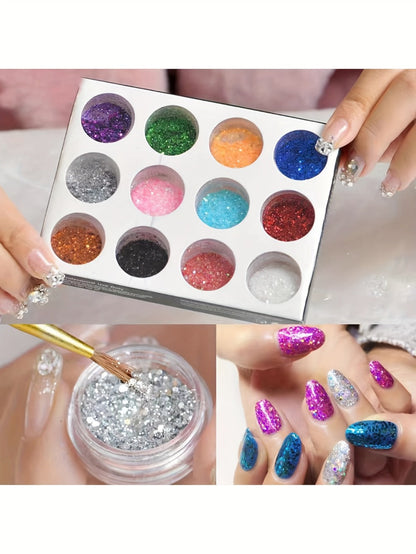 Acrylic Nail Kit 23-in-1 Complete Set with 12 Glitter Colors White & Pink Powder - DIY Nail Extension System No Glue No Liquid Needed for Beginners & Pros, Home Salon Manicure Kit for Women
