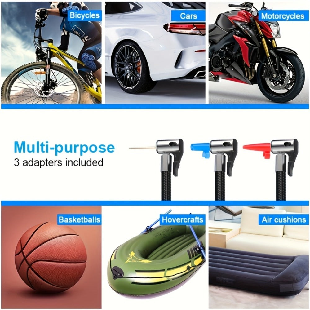 Portable Tire Inflator Air Compressor 150 PSI Cordless with Auto-Shutoff Digital Pressure Gauge LED Light Wireless USB Charging for Car Motorcycle Bike Ball