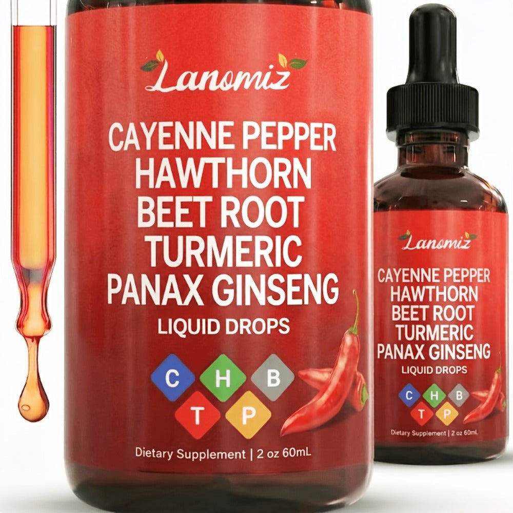 Cayenne Pepper Liquid Drops 2fl oz All-in-One Formula with Beet Root Turmeric Hawthorn Ginseng Ceylon Cinnamon - Daily Circulation Energy Heart Health Supplement Allergy-Friendly Unisex