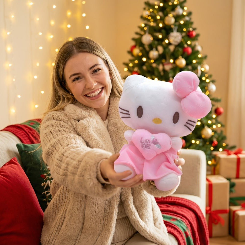 Hello Kitty Heart Plush Doll Kawaii Sanrio Stuffed Animal Soft Cuddly Toy Gift for Girls Kids Teens Collectors Birthday Christmas Valentine Easter Holiday