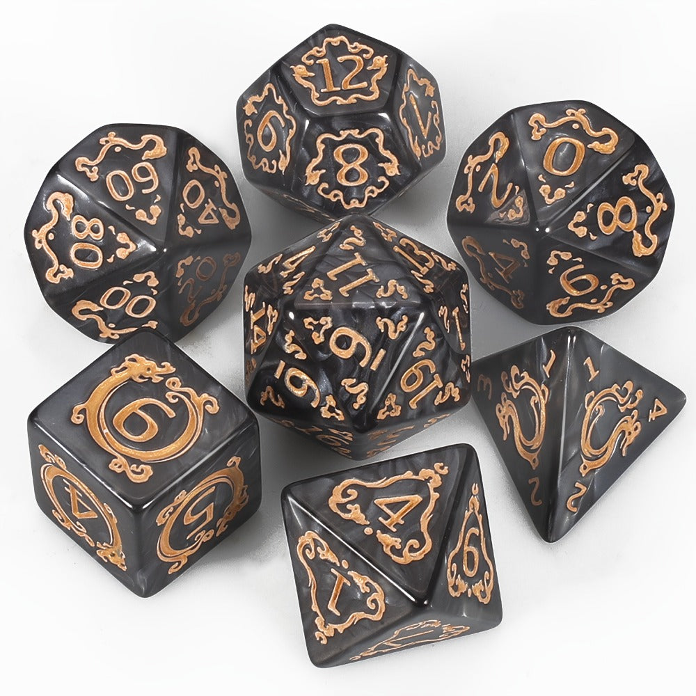 DnD Dice Set 49pcs Dragon Pattern Polyhedral Dice 7 Sets with Pouches – D4 D6 D8 D10 D12 D20 for Dungeons & Dragons RPG MTG Tabletop Games, 7 Colors Acrylic Gamer Gift