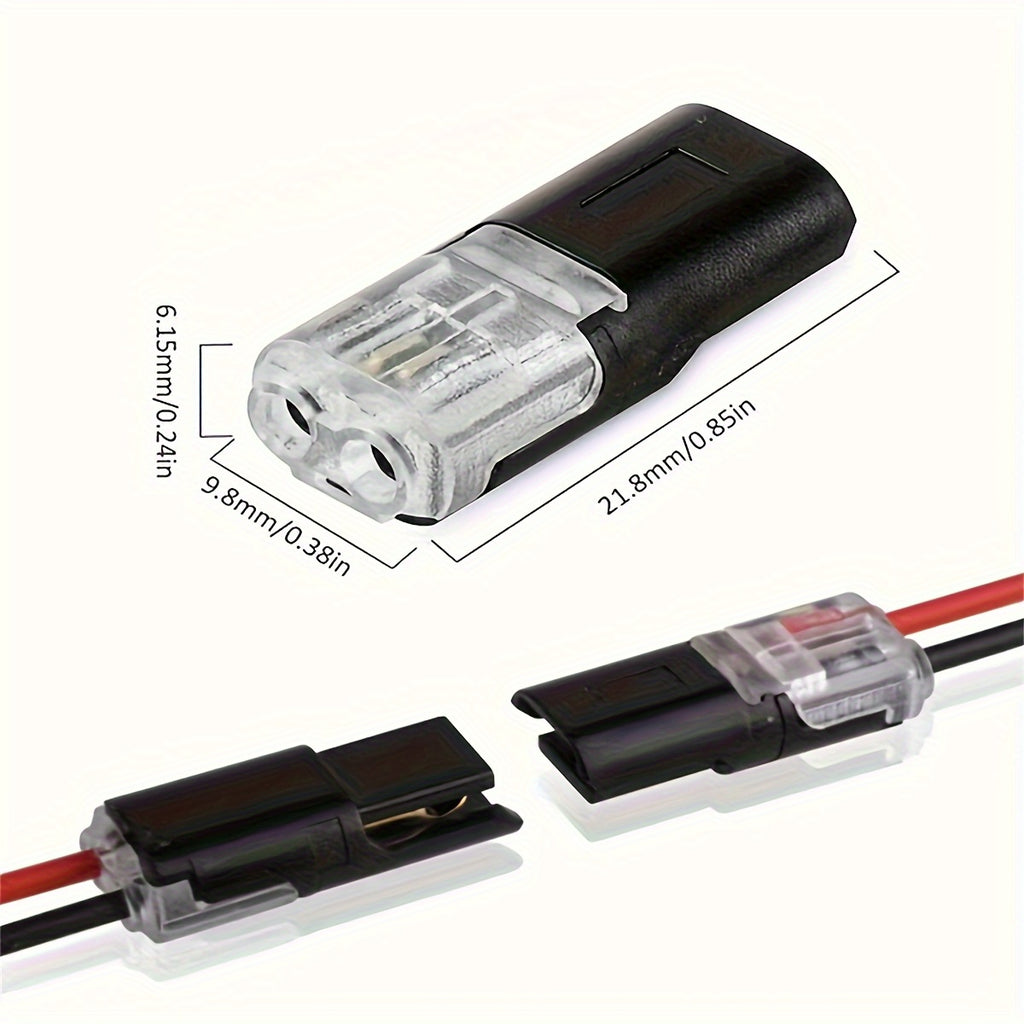 12pcs/ 60/72pcs Dual Line Plug-in Connector, 2-pin 2-port, PVC Insulation, Copper Contact Material, Quick Connect Terminal, No Charge Power Mode, with Locking Buckle, Used for Connecting LED Wires to Cars and Homes