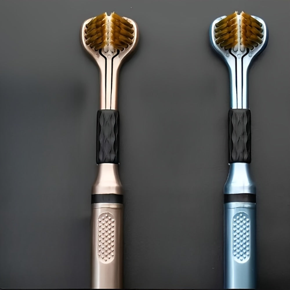 360 Toothbrush 2-Pack – Three-Head Design with Soft & Hard Nylon Bristles, 360° Cleaning, Tongue Coating Removal, Seamless Design for Braces, Bridges & Implants, Fresh Breath Oral Health Care