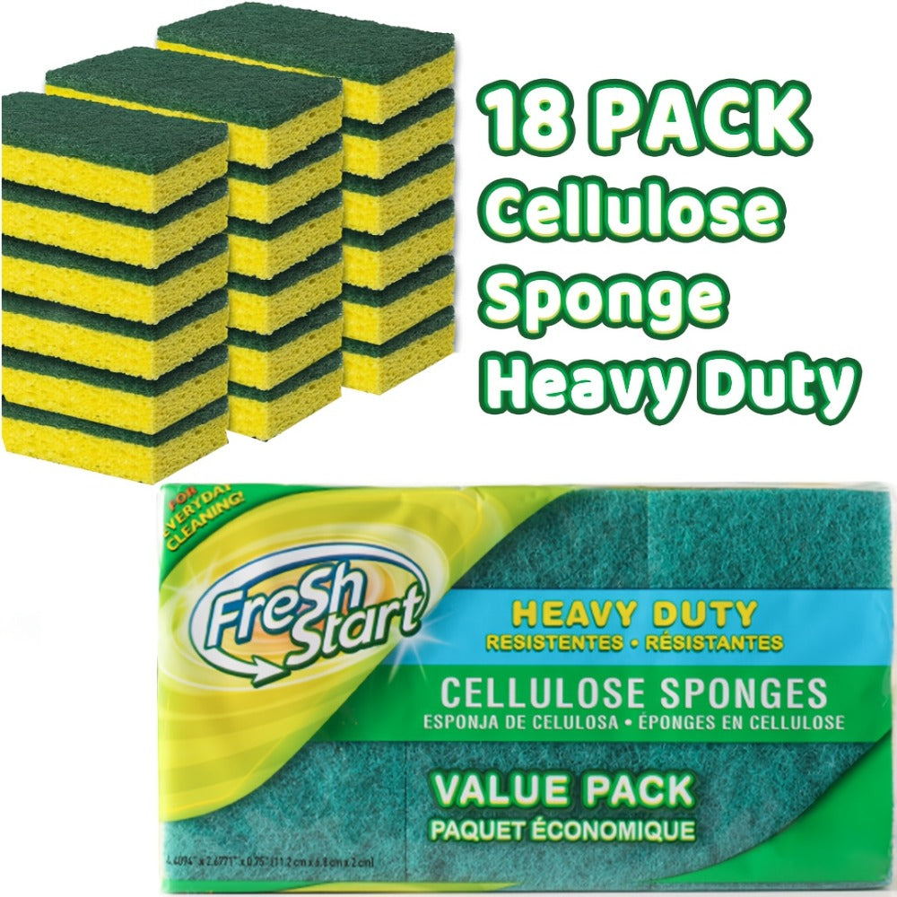 Non-Scratch Cellulose Sponge Dual-Sided with Tough Scouring Pad – Dishwashing Sponges for Kitchen, Dishes & Bathroom, Absorbent & Durable, Green or Blue, 9/12/18/27 Pack Value Sets