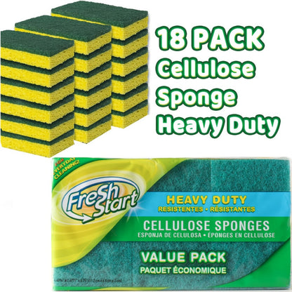 Non-Scratch Cellulose Sponge Dual-Sided with Tough Scouring Pad – Dishwashing Sponges for Kitchen, Dishes & Bathroom, Absorbent & Durable, Green or Blue, 9/12/18/27 Pack Value Sets