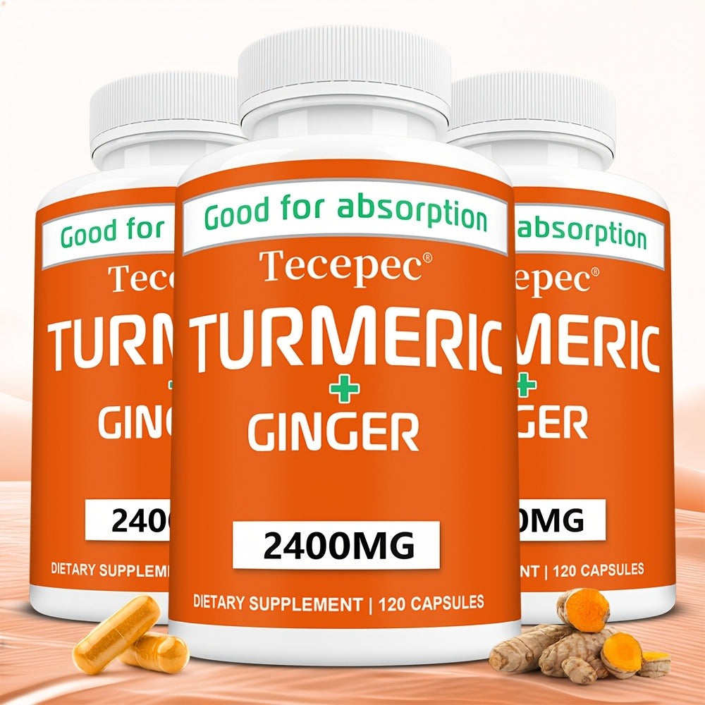 Turmeric Ginger Capsules 2400mg with Black Pepper Extract for Immune Support, Joint Relief & Healthy Energy – 120 Capsules Daily Supplement