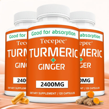 Turmeric Ginger Capsules 2400mg with Black Pepper Extract for Immune Support, Joint Relief & Healthy Energy – 120 Capsules Daily Supplement