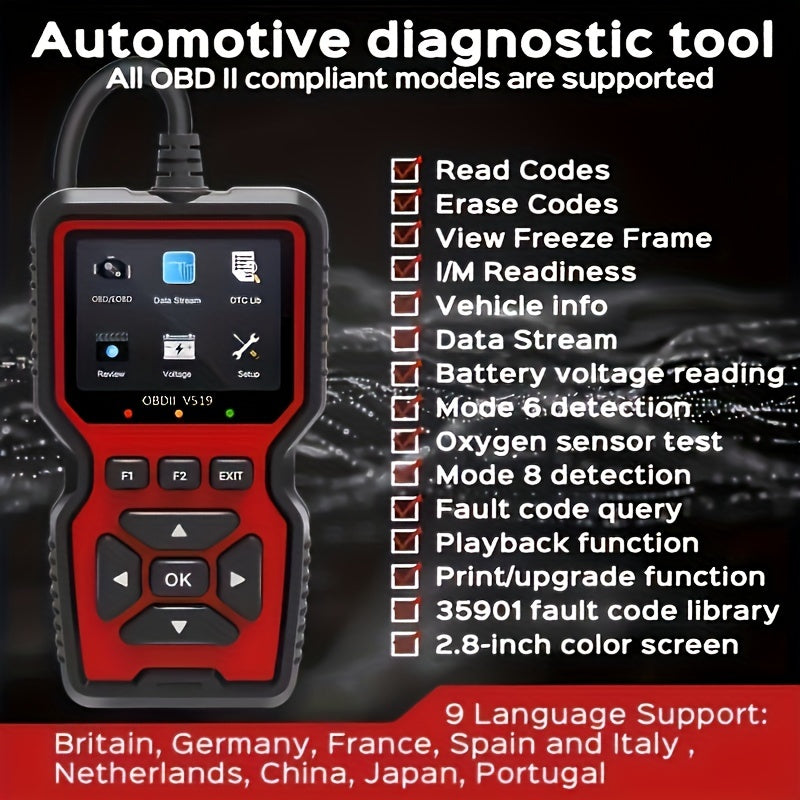 OBD2 Scanner Tool V519 - Professional Code Reader for Check Engine Light, Live Data & Diagnostic Trouble Codes | Works on All 1996+ Cars
