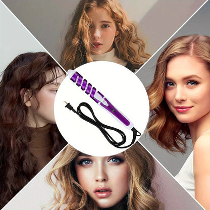 Automatic Spiral Curling Iron 360° Electric Hair Curler - Auto Rotating Curl Wand, Lightweight & Portable, Easy to Use, Includes 2 Clips & 1 Comb, Gift for Women, Pink, Purple, Blue