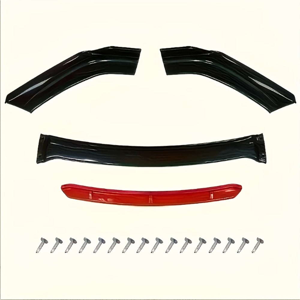 Car Front Lip Spoiler Kit 4pcs Universal ABS Front Bumper Splitter Spoiler Glossy Black Red Accent Aerodynamic Design Easy Clip-On Install Fits 95% Vehicles Durable Scratch Resistant