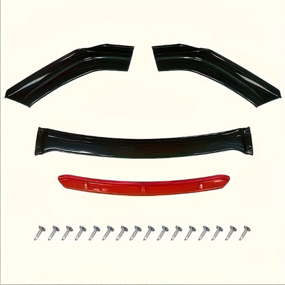 Car Front Lip Spoiler Kit 4pcs Universal ABS Front Bumper Splitter Spoiler Glossy Black Red Accent Aerodynamic Design Easy Clip-On Install Fits 95% Vehicles Durable Scratch Resistant