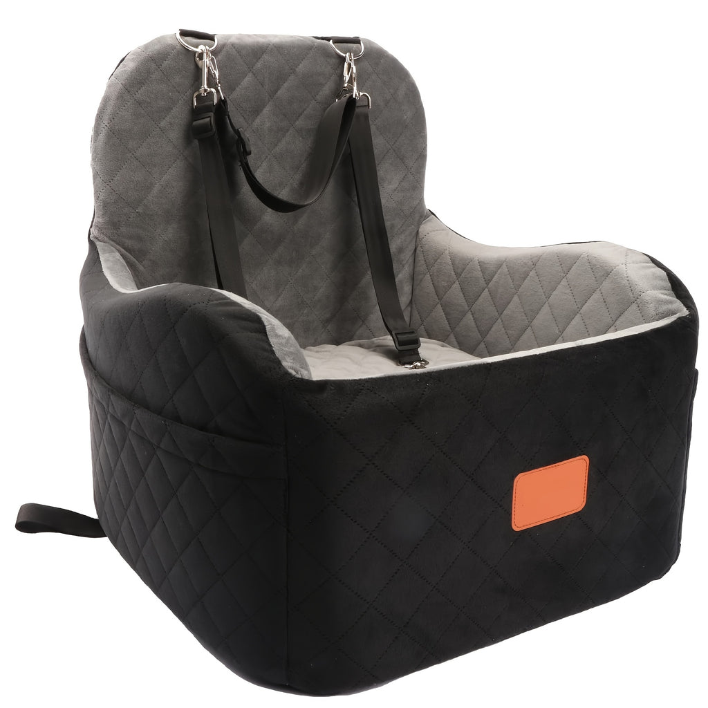 Dog Booster Car Seat for S/M Dogs Up to 35lbs, Soft 6in Elevated Cushion, Fits In Front/Back Seat, Fully Detachable And Washable, 2 Storage Pockets & 3 Straps, Easy to Install