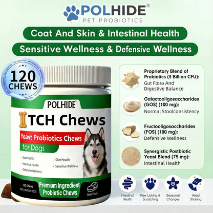 Dog Probiotic Chews 120 Count Heart-Shaped Soft Chews with Yeast & Meat Flavor | Supports Gut Health Coat & Immunity | All Breeds All Ages | 120-Day Supply Pet Digestive Supplement Daily Wellness Chew