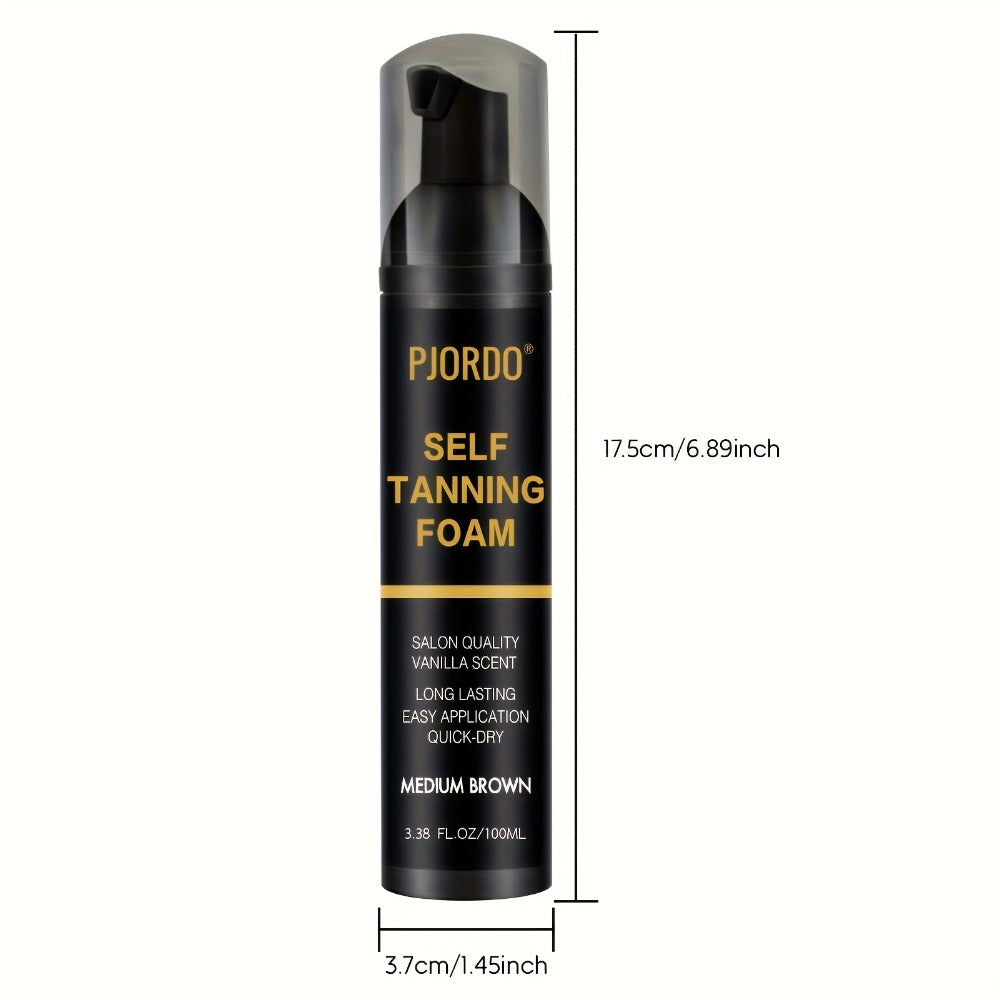 Sunless Tanning Mousse Kit 6-Piece Set with Mitt Applicator - Self Tanner Foam 1 Hour Fast Tan No Fake Smell Long Lasting Bronze Glow 3.38oz Gift Set
