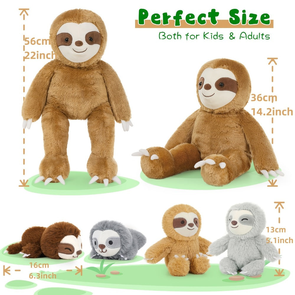Large Sloth Stuffed Animal Set 5 Pack 22 Inch – Realistic Bradypus Plush with 4 Small Sloth Toys, Birthday Christmas Halloween Gift for Boys Girls Kids by MaoGoLan