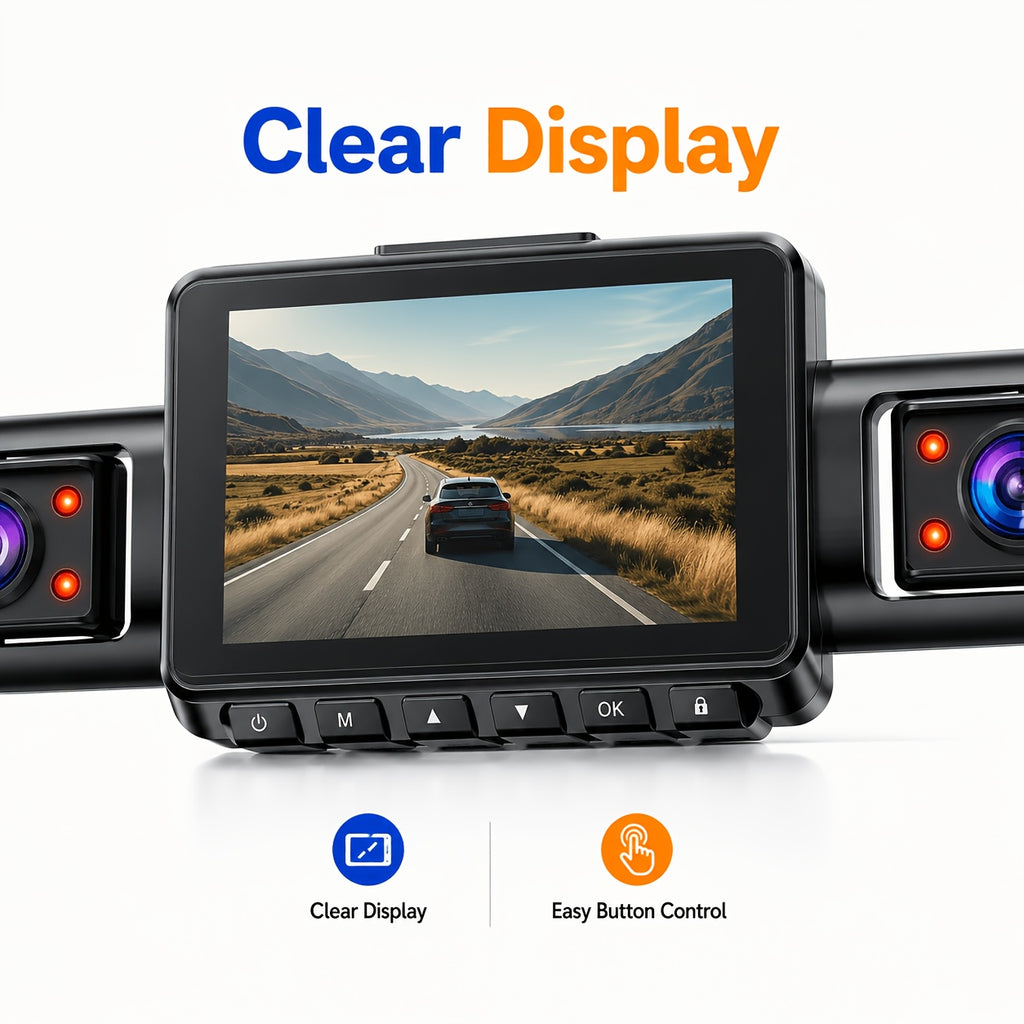Multi-Angle Dash Cam with Four Lenses (Front, Rear, Left, Right), 1080P HD, Wide-Angle Lens, Night Vision, 24-Hour Parking Mode (Memory Card Not Included)
