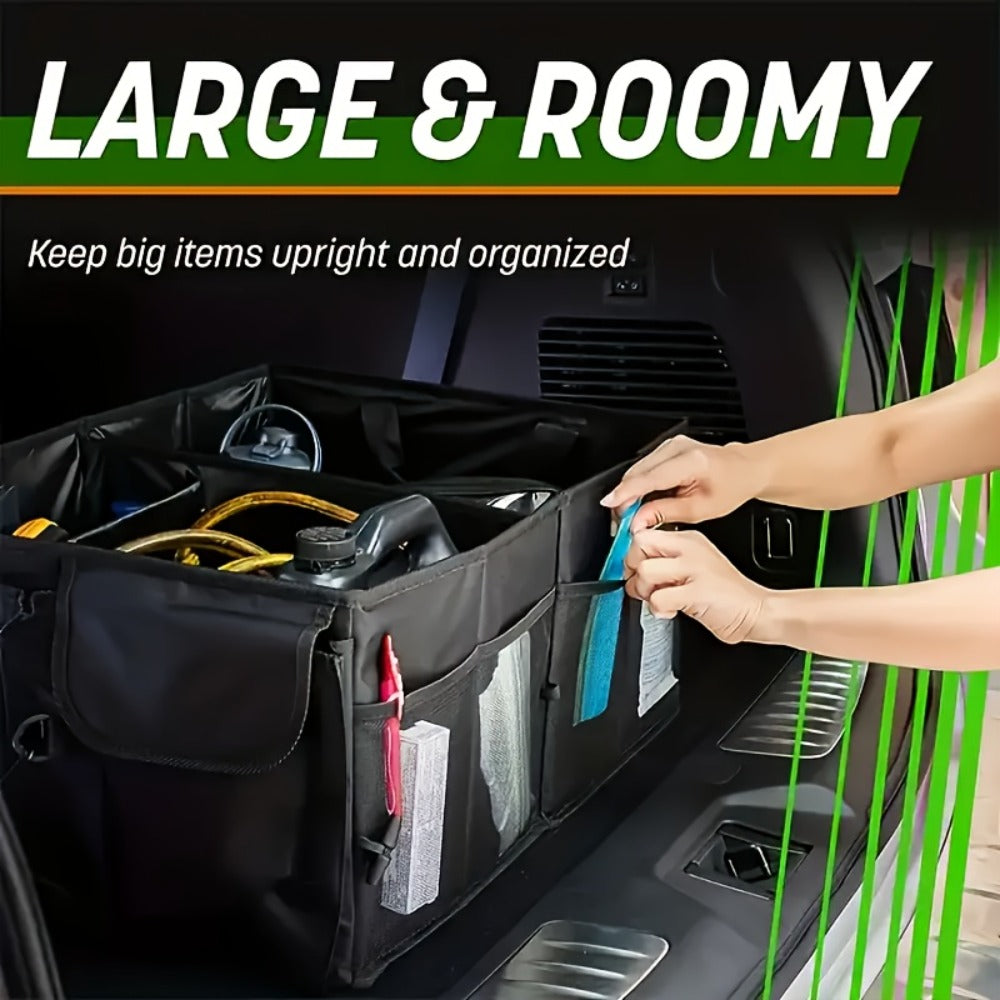 Foldable Car Trunk Organizer - Large Capacity Multi-Compartment Storage Box for Cars, Trucks & SUVs, Ultra-Durable Collapsible Cargo Storage, Black