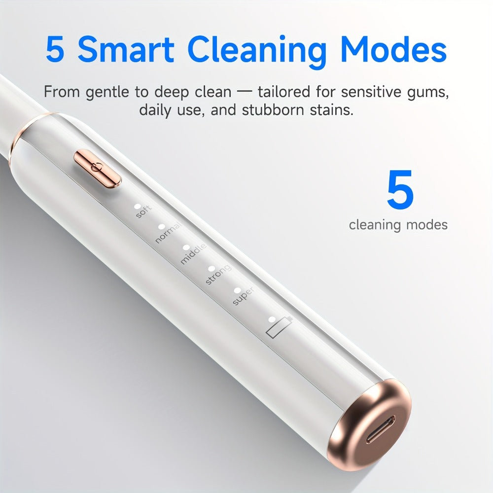 Interdental Plaque Remover with LED Light – Electric Teeth Cleaner, 5 Cleaning Modes, 2 Replacement Heads, Oral Irrigator-Like Function, No Water Required, Dental Care for Travel & Home Use