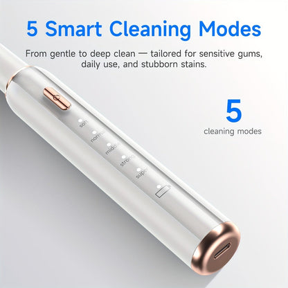 Interdental Plaque Remover with LED Light – Electric Teeth Cleaner, 5 Cleaning Modes, 2 Replacement Heads, Oral Irrigator-Like Function, No Water Required, Dental Care for Travel & Home Use