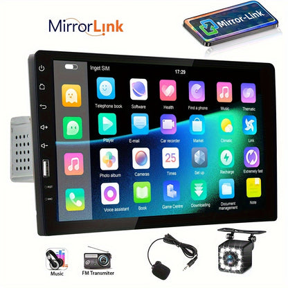 Single DIN 9 Inch Car Stereo - 1080P 2.5D HD Touchscreen MP5 Player, Mirror Link, FM Radio, AUX, USB, External Mic & Rear View Camera Included