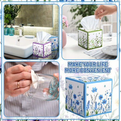 Facial Tissues Cube Box 12 Pack 3-Ply 600 Sheets Soft Bulk Tissue Boxes Flower Design for Bedroom Car Office Desk Spring Summer Home Decor Small Square Tissue Box Set