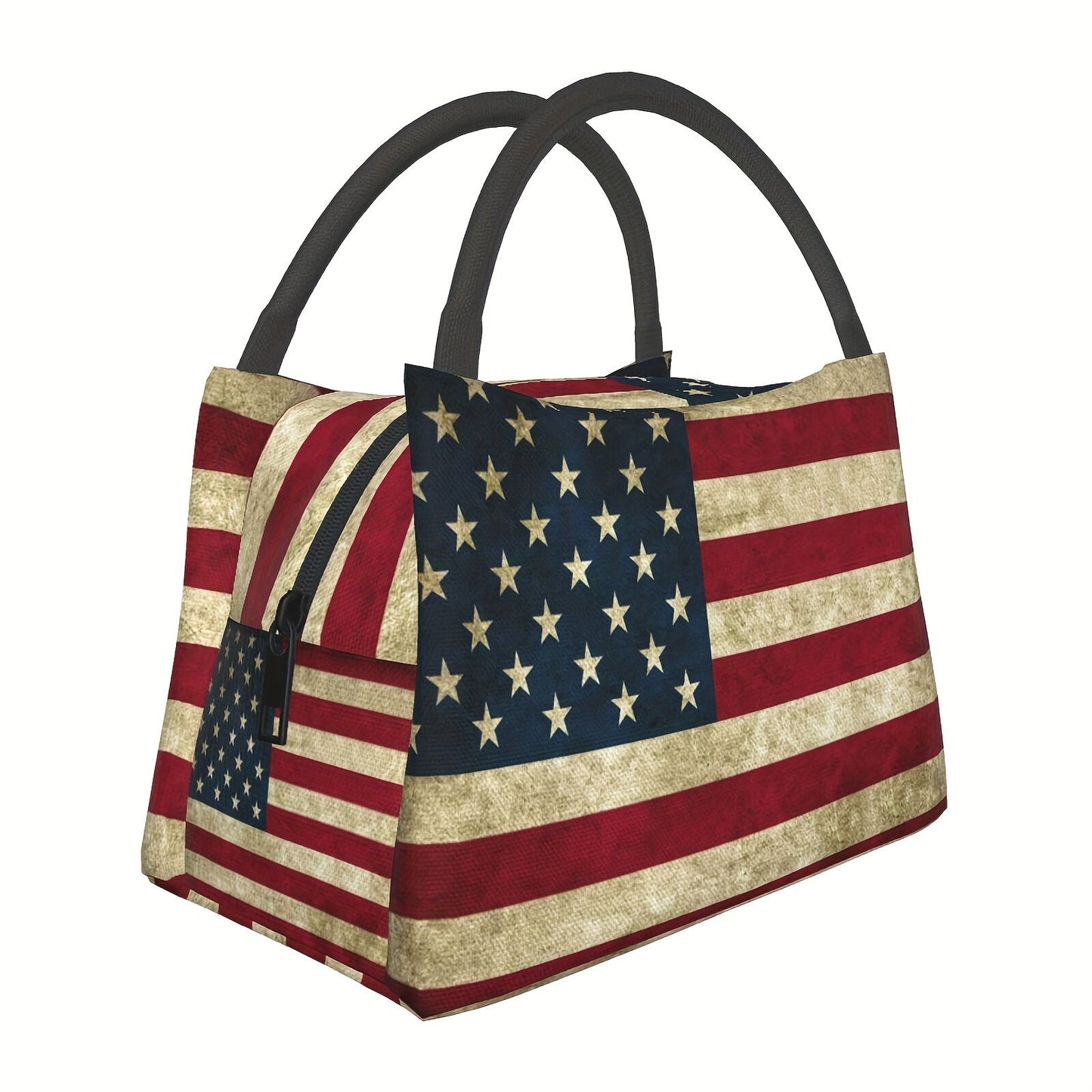 Retro Insulated Lunch Cooler Bag 11"x6.3"x6.7" Portable Reusable Independence Day Themed Leakproof Lunch Box for Camping Picnic Beach Office Worksite Restaurant Home Use Men Women