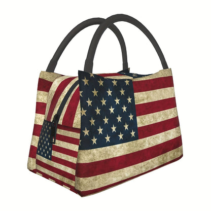 Retro Insulated Lunch Cooler Bag 11"x6.3"x6.7" Portable Reusable Independence Day Themed Leakproof Lunch Box for Camping Picnic Beach Office Worksite Restaurant Home Use Men Women