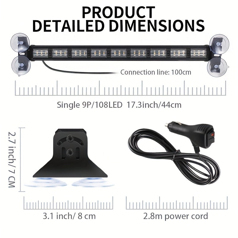 Upgrade Switchable 4 Colors Light Bar with 27 Flashing Patterns Advisor Light Bar 162 Leds Windshield 2in 1 Visor Lights with Take Down with The Dual Switch Car Plug for Trucks Construction Vehicles 12-24V