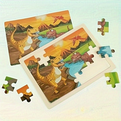 Dinosaur Puzzle Set for Kids Ages 3-8 Wooden 4-in-1 Jigsaw with 24 Pieces Each – Colorful Preschool Educational Toy for Boys & Girls, Fun Birthday Christmas Easter Gift for Toddlers & Children