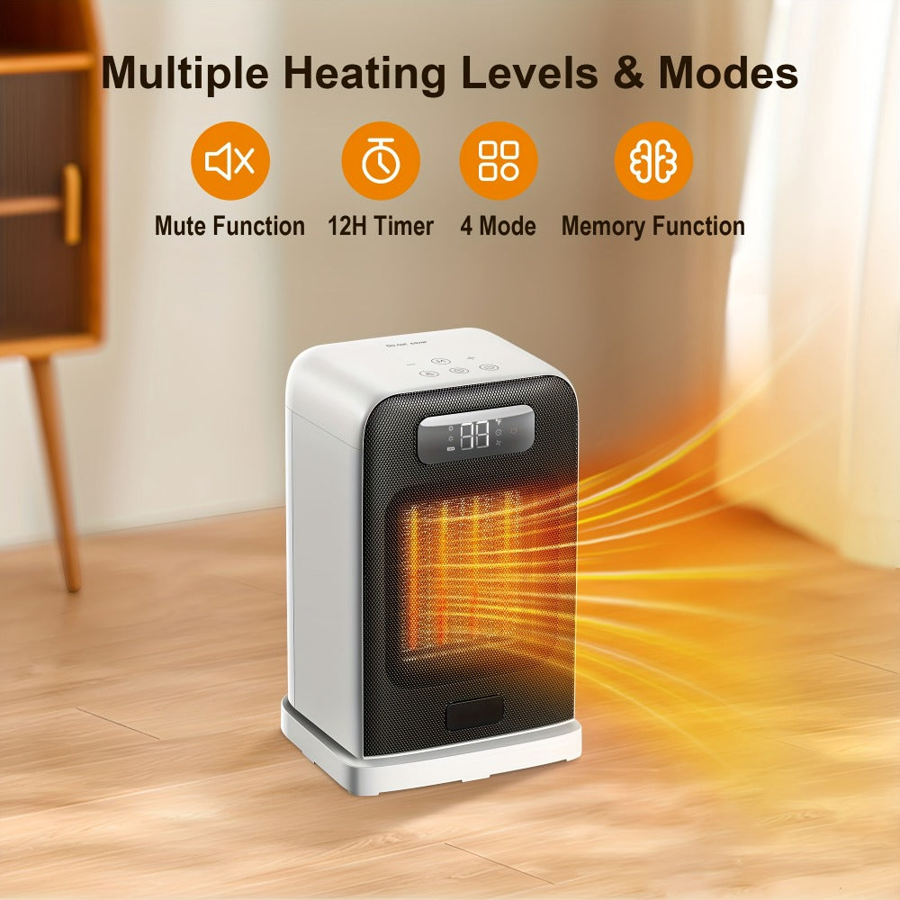 Ceramic Space Heater 1500W Fast Heating - 4 Modes, Adjustable Thermostat, Overheat & 70° Tip-Over Protection, Portable Electric Heater Fan for Office, Desk, Room & Indoor Use, White