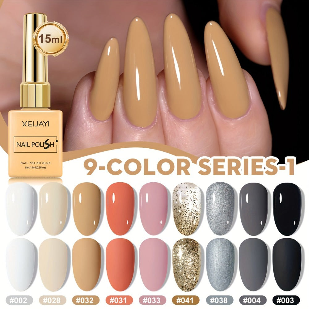 Fall Winter Gel Nail Polish Set 9 Colors XEIJAYI Alcohol-Free LED Glossy - Long Lasting Salon Quality Multicolor Round Bottle Autumn Seasonal DIY Manicure Kit Holiday Nail Art Gift for Women