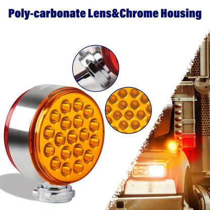 Truck Pedestal Lights Kit 4 Pack - 2pcs 4 Inch Round Double Face LED Turn Signal Lights 38-LED & 2pcs 3 Inch Round Double Face LED Marker Lights, Universal Trailer Semi Truck