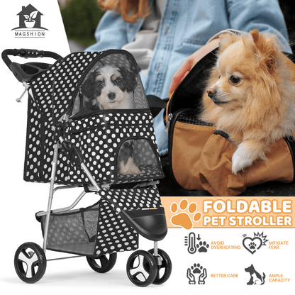 Pet Jogger Stroller 3-Wheel for Small & Medium Dogs & Cats up to 33 lbs - Foldable Oxford Waterproof Dog Cat Pram with 360° Swivel Wheels, Shock Absorber, Rear Brakes, Cup Holder & Storage Basket, 11 Colors