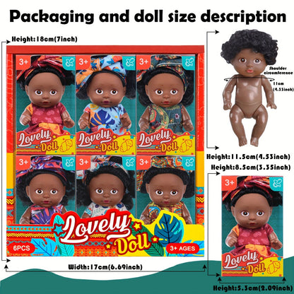 Miniature Girl Doll Set 6 Pcs 4 Inch Articulated Arms & Legs – Colorful Outfits Printed Headscarf, Adorable Collectible Mini Fashion Dolls, Christmas New Year Birthday Gift for Kids Girls Ages 3+