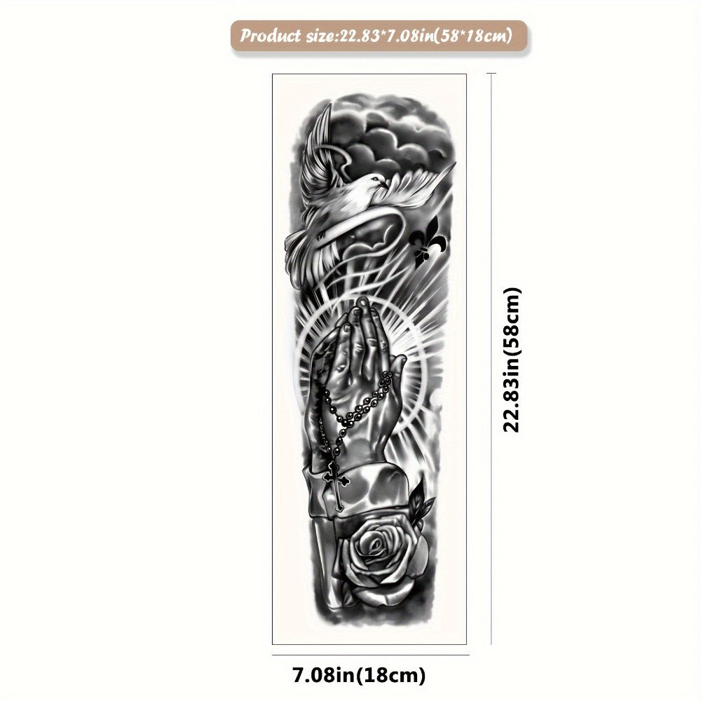 Full Arm Temporary Tattoo Stickers 8 Large Sheets Waterproof Long Lasting Black Realistic Koi Dragon Lion Floral Geometric Designs for Men Women Street Punk Festival Body Art