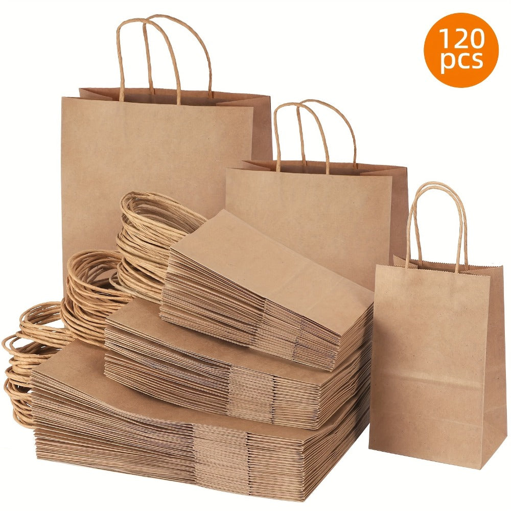 Kraft Paper Bags with Handles Bulk – 75/90/120/210 Pcs Gift Bags 3 Sizes 110g Shopping Bags for Wedding Party Retail Favor Wrapping Easy Storage