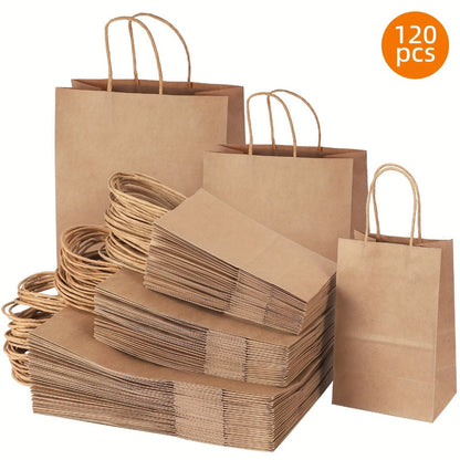 Kraft Paper Bags with Handles Bulk – 75/90/120/210 Pcs Gift Bags 3 Sizes 110g Shopping Bags for Wedding Party Retail Favor Wrapping Easy Storage