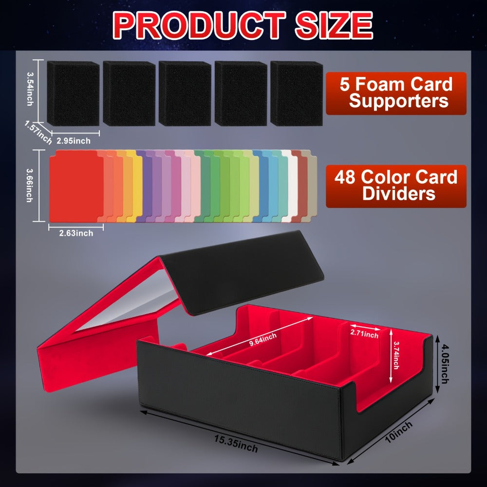 Trading Card Storage Box 5-Row 3900+ Capacity – Card Deck Case with 48 Colorful Dividers & 5 Foam Supporters for MTG Commander Yu-Gi-Oh Pokemon TCG Sports Cards