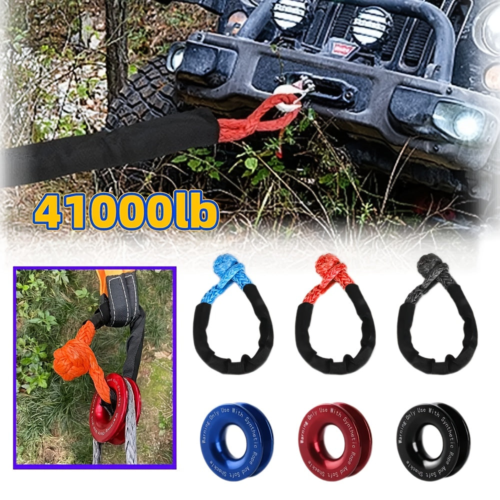 41000lbs Winch Rope Synthetic Soft Shackle Or Recovery Ring Set Rugged Shackles W/ Protective Sleeve for ATV UTV SUV Truck Off-Road Vehicle